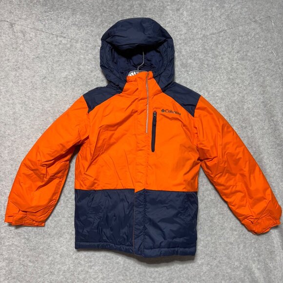Columbia Boys Jacket Size S (8) Orange Navy Hooded Insulated Winter - Picture 1 of 8